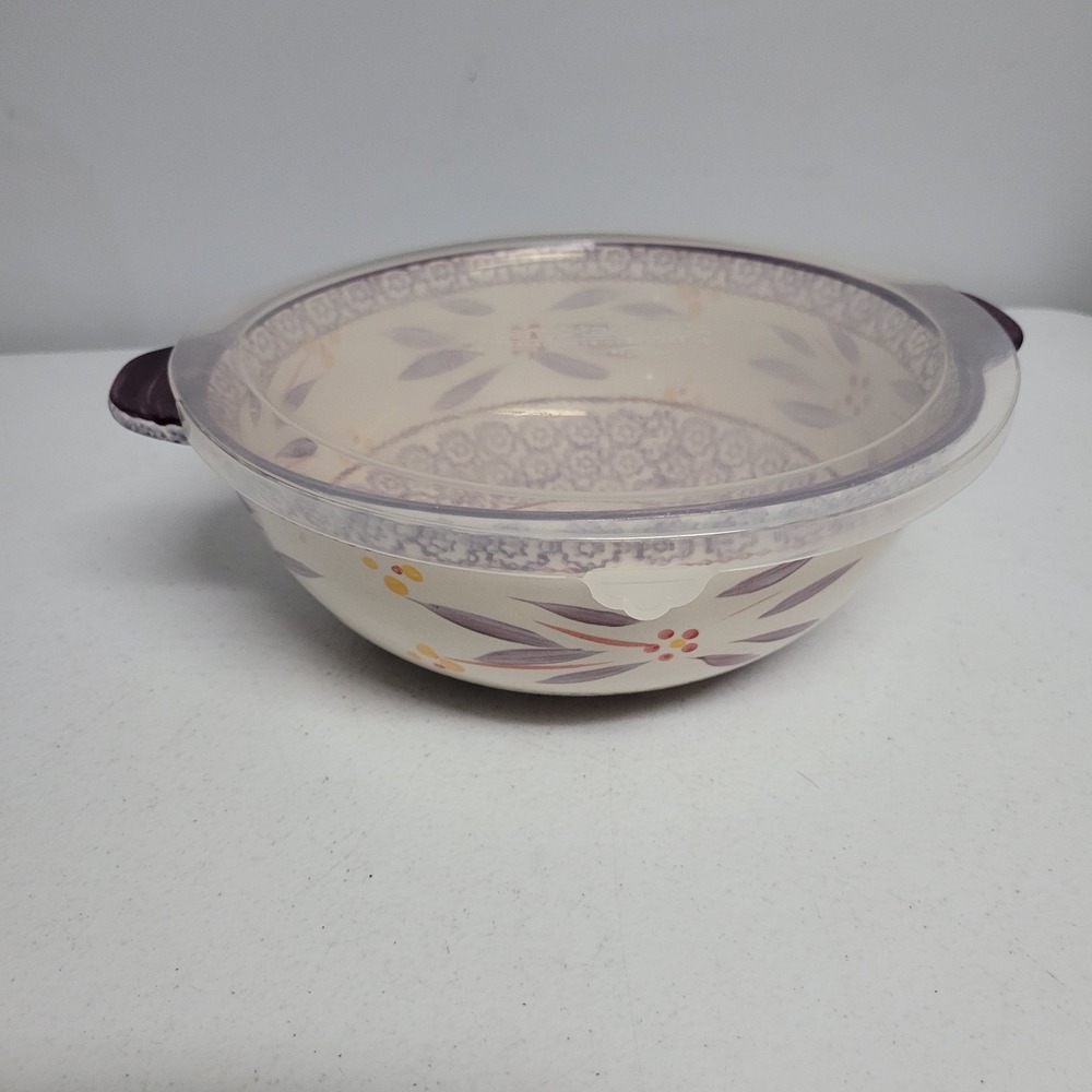 Temp-tations Old World Eggplant Purple 2qt Round Ceramic Bowl with Lid